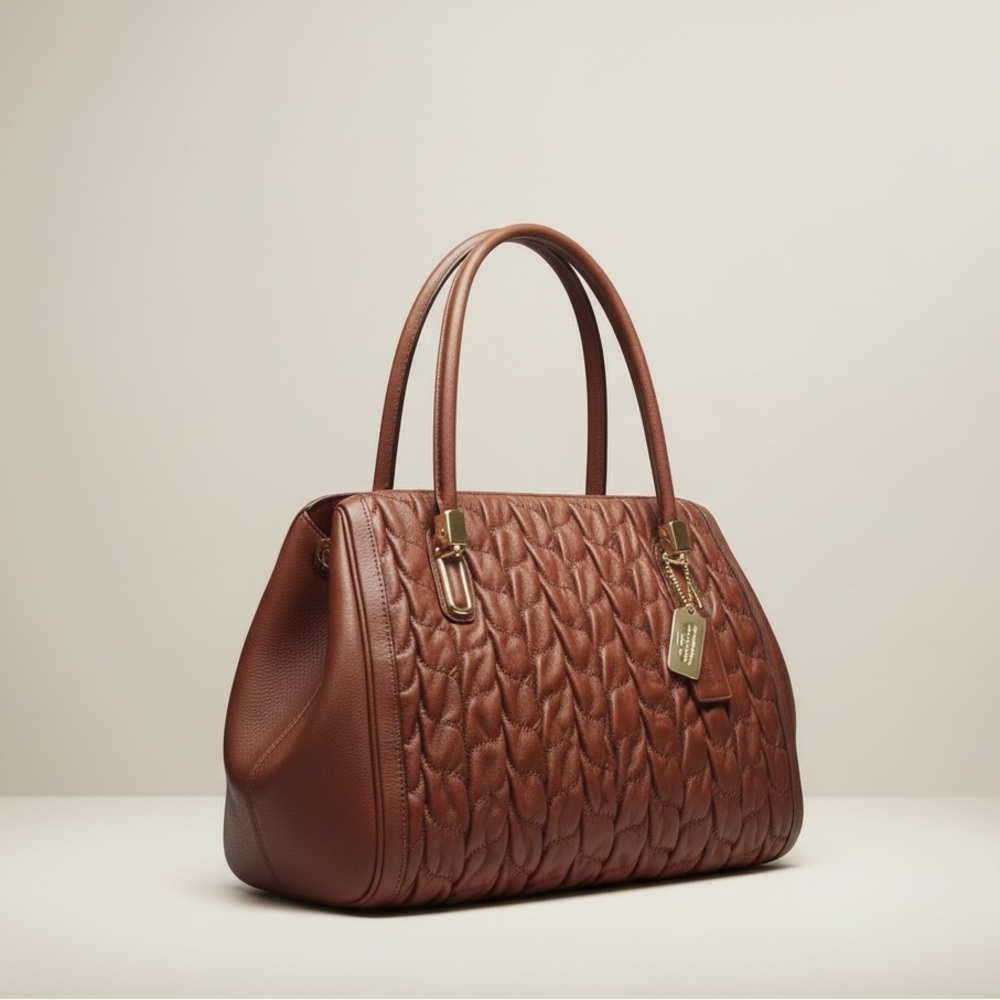 Coach Quilted Leather Satchel in Brown with Gold Hardware